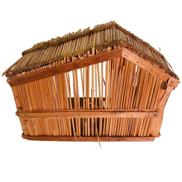 Vintage Nativity Set Wood Manger Stable 10 Hand Painted Bisque Ceramic Figurines - Picture 6 of 9